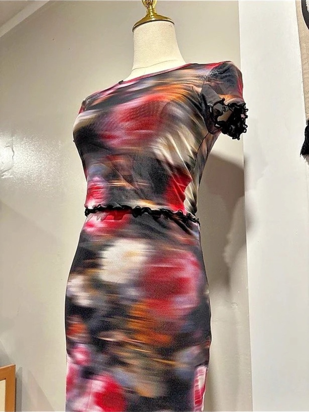 Abstract Mesh Two Piece Crop Top & Midi Skirt Set